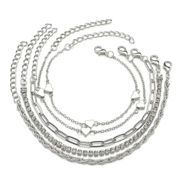 5pcs Rhinestone & Heart Decor Bracelet For Women Fashion Jewelry Gift We… - Picture 4 of 5